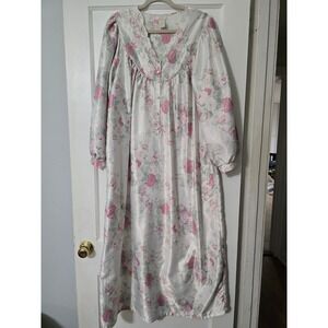 Nightgown‎ Button Front w/ Long Sleeves Vintage Aria Grandma Floral House Coat